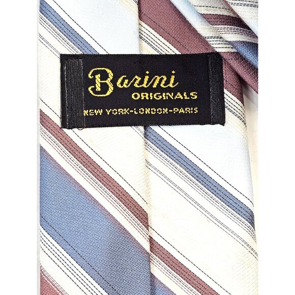 Barini Originals Mens Striped Tie Blue/Burgundy/Beige Classic Polyester Blend - Picture 5 of 8